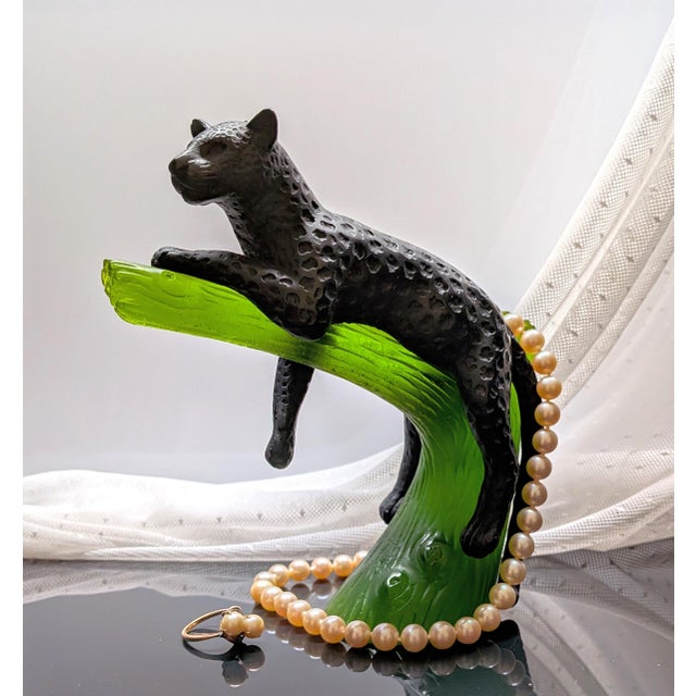 Late 20th Century Daum France Pate De Verre Glass Black Panther in Green Tree For Sale - Image 12 of 16