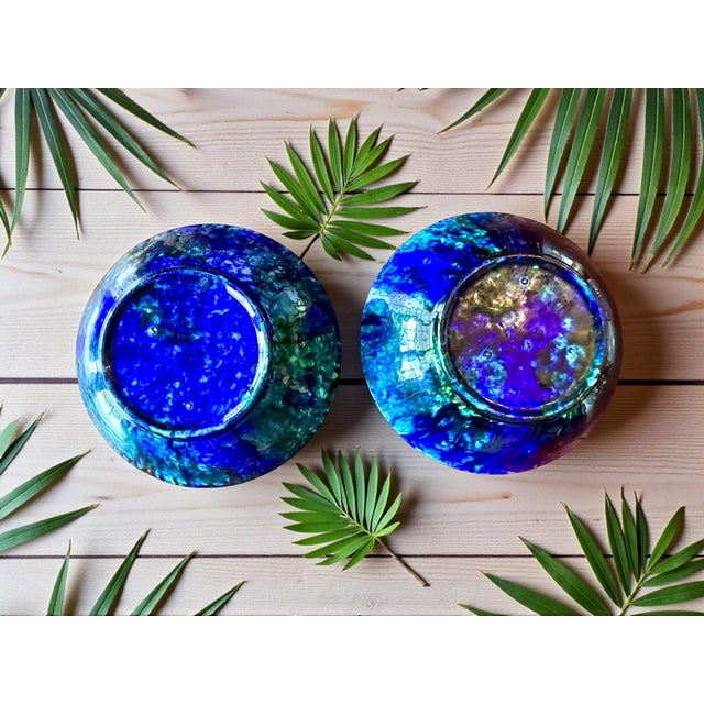 Vintage Stangl Coastal Art Pottery Mediterranean Blue Green Bowls - Pair For Sale - Image 6 of 12
