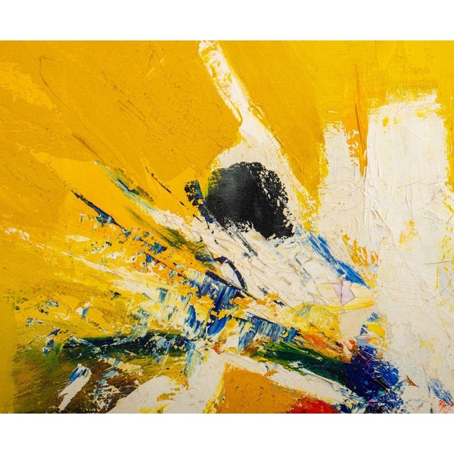 Chertoff (XX), Abstract Expressionist Composition, Oil on Canvas, depicting a polychrome sunburst on a yellow ground,...