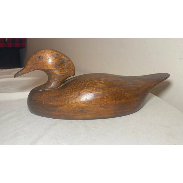 Antique 30 Hel Hand Carved Wood Flat Bottom Folk Art Duck Decoy Sculpture Statue For Sale - Image 11 of 11
