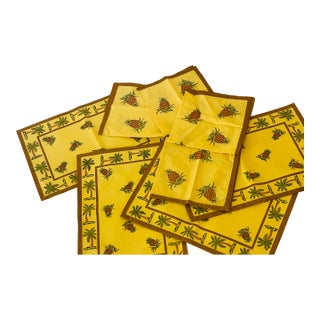 1970s Tropical Pineapples Place Mats and Napkins - 17 PCS For Sale