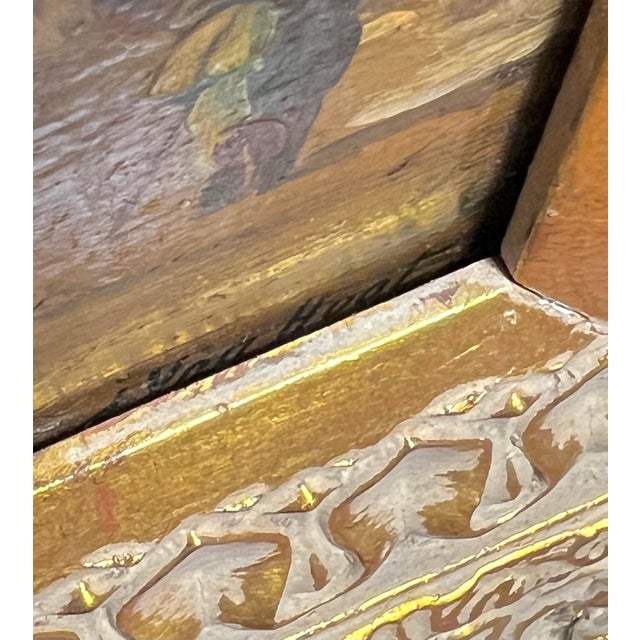 Vintage J. Van Hoot 19th C. European Village Scene Oil Painting in Carved Gilt Frame For Sale - Image 10 of 11