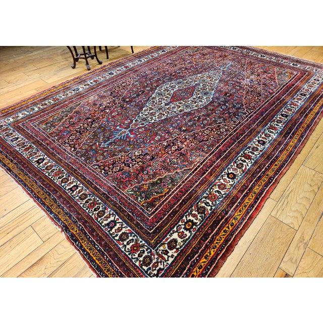 Vintage Bibikabad Rug, Hand-Knotted Wool, Geometric Pattern, Rust Red & Blue, 9x13 For Sale In Chicago - Image 6 of 18