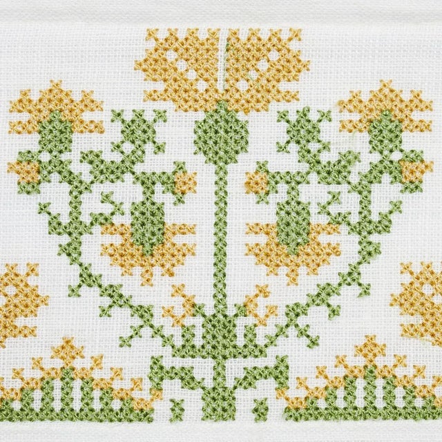 Inspired by an 18th-century trim, Custis Embroidered Tape features wonderful, stylized carnations stitched on a linen...