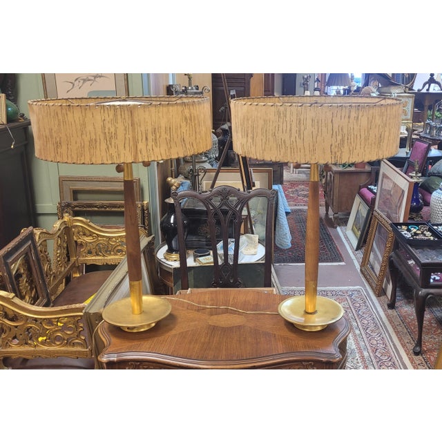 Brown 1950s Pair Mid Century Modern Lamps For Sale - Image 8 of 13