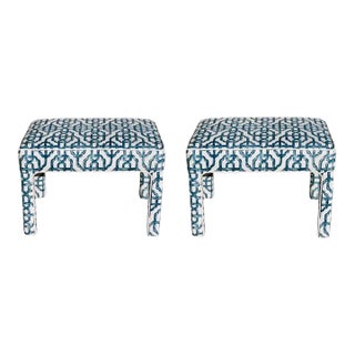 Pair of Vintage Milo Baughman Style Upholstered Benches/ Ottomans For Sale