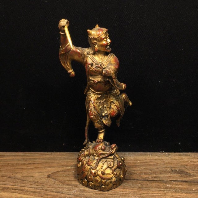 Metal Gilded Bronze Kui Xing Statue, God of Literature For Sale - Image 7 of 9