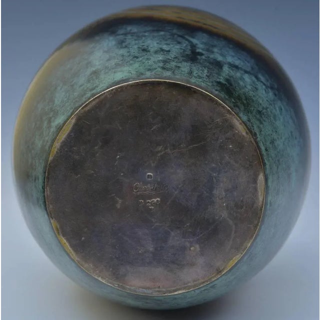 Christofle Dinanderie Art Deco Vase, designed by Luc Lanel, silverplated, 10 1/2" high, signed on bottom, circa 1930