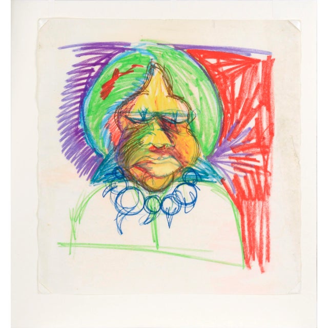 Brightly colored portrait by Michael William Eggleston (American, 20th Century). A woman with a large green hairdo is...