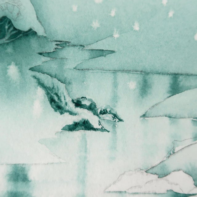 Late 20th Century Original Monochromatic Winter Scene Watercolor Painting on Paper by Artist Ellen Shannon of Snowy Pine & Frozen Stream For Sale - Image 9 of 16