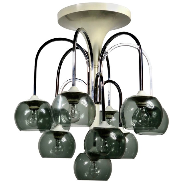 Metal Mid-Century Modern Chrome & Smoked Glass Chandelier, Italy For Sale - Image 7 of 7