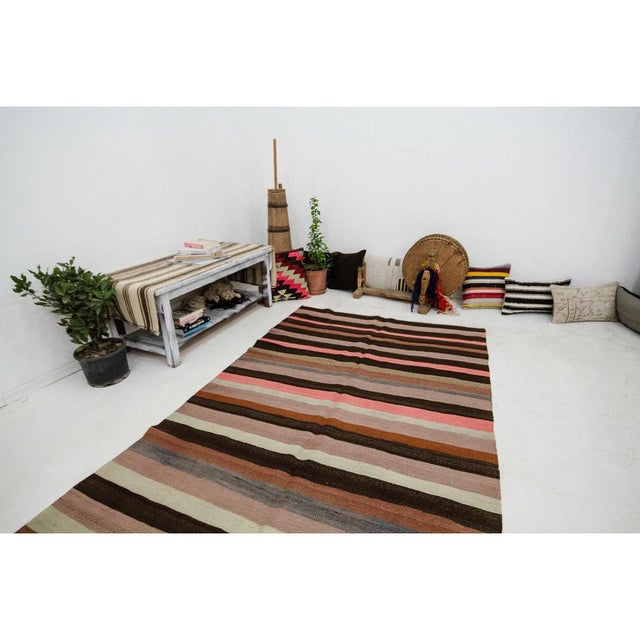 Striped Vintage Wool Kilim Rug- 4′9″ × 10′8″ For Sale In Los Angeles - Image 6 of 7