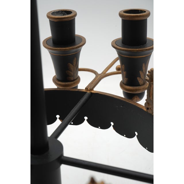 1980s Pair of Black & Gold Toleware Candelabras For Sale - Image 10 of 11