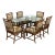 McGuire Furniture Oval Glass Top Dining Table + Six Far East Collection Dining Armchairs, Vintage Set For Sale
