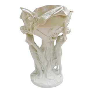 Large Italian Art Nouveau Centerpiece Bowl With Figural & Calla Lily Motif For Sale