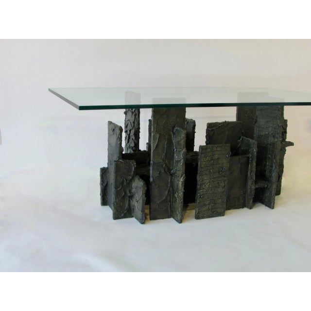 Brutalist Paul Evans Scuplted Bronze Gesso Brutalist Skyline Signed PE 77 Dining Table For Sale - Image 3 of 13