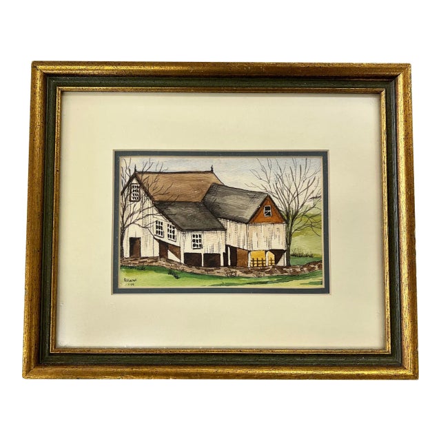 Original Farmhouse Watercolor, Signed by Artist For Sale