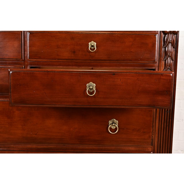 Wood Ethan Allen British Colonial Carved Maple Chest of Drawers For Sale - Image 7 of 16