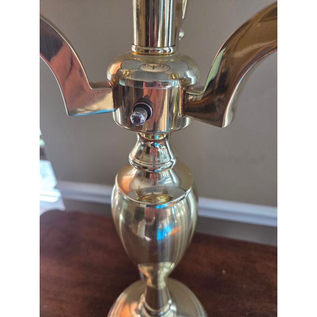 Late 20th Century Late 20th Century Brass Bouillotte Style Candelabra Table Lamp For Sale - Image 5 of 15