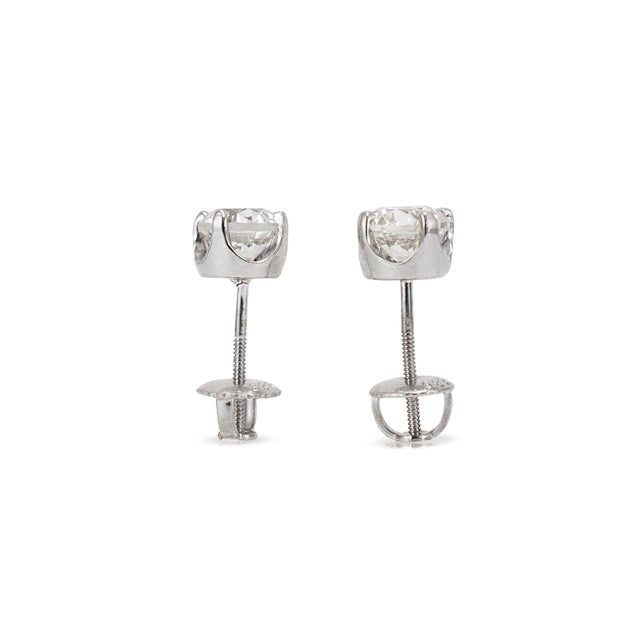 Early 21st Century 14k White Gold 4 Prong Screw Back 1.90 Ct Round Diamond Stud Earrings, A Pair For Sale - Image 5 of 8