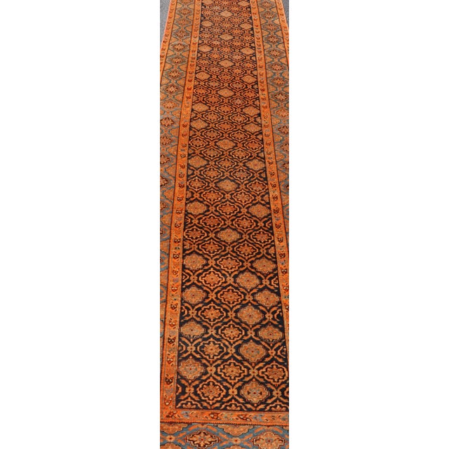 Early 20th Century Antique Persian Khorasan Runner With All-Over Design in Blues, and Orange For Sale - Image 5 of 12