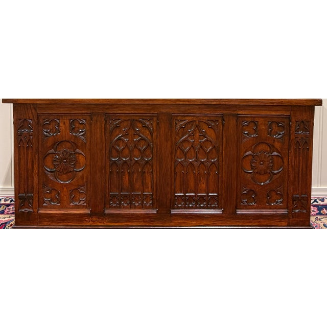 Brown Antique French Neo Gothic Trunk Chest Blanket Box Storage Coffer Oak C. 1930-40s For Sale - Image 8 of 18