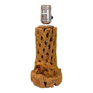 Vintage Cork Small Table Lamp For Sale