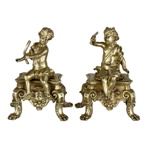 Pair 19th Century French Napoleon III Period Bronze Dore Andirons ~ Bookends