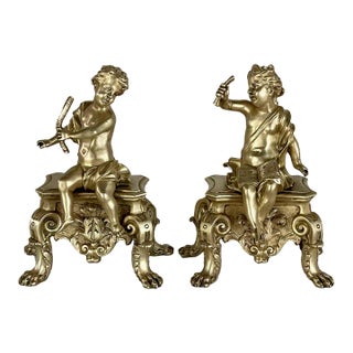 Pair of Early 19th Century French Bronze Doré Cherub Statues For Sale