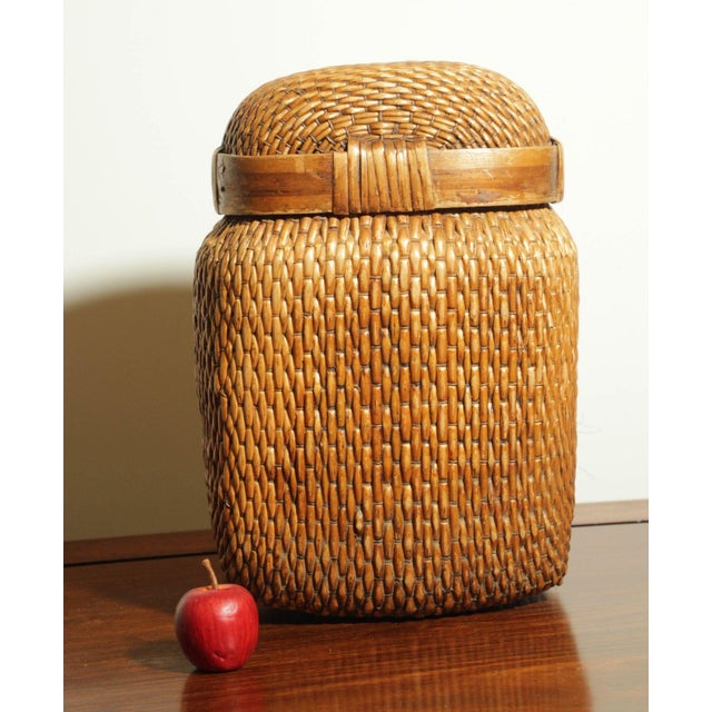 Vintage Chinese Willow Woven Fisherman Basket Asian Storage Container For Sale - Image 11 of 11
