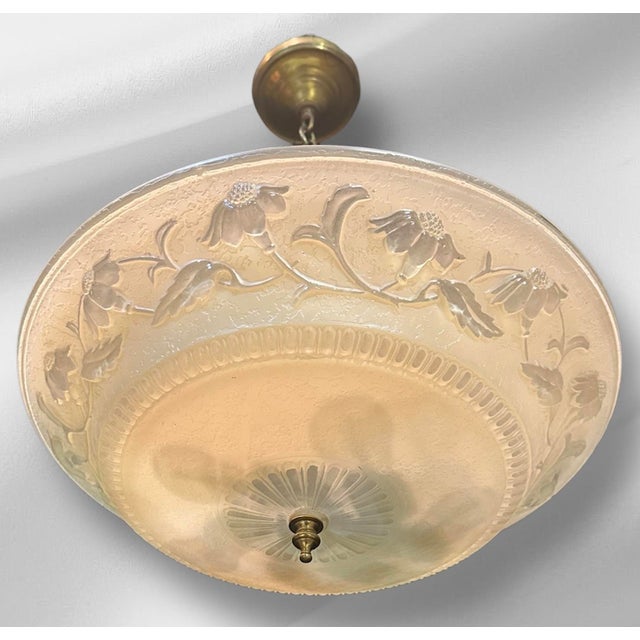 1930s Art Nouveaou Chandeliers With Cream Floral Shades - Set of Two For Sale - Image 9 of 15