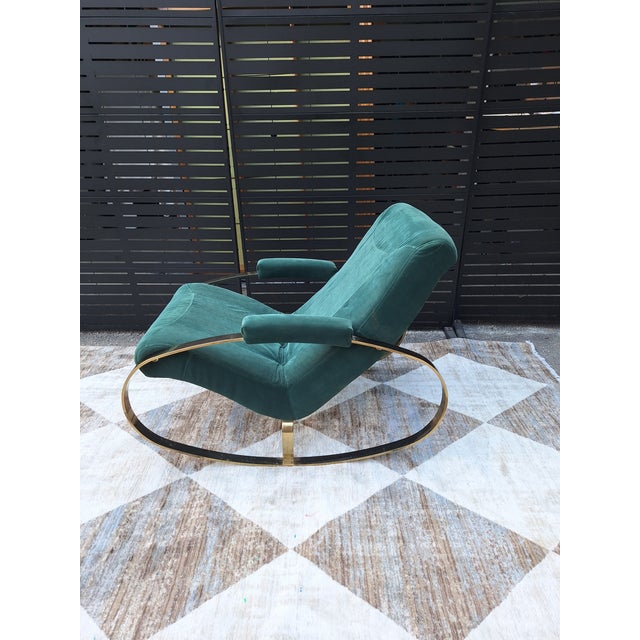 Metal 1970s In the Style of Guido Faleschini Chrome and Brass Milo Baughman Rocking Chair For Sale - Image 7 of 12