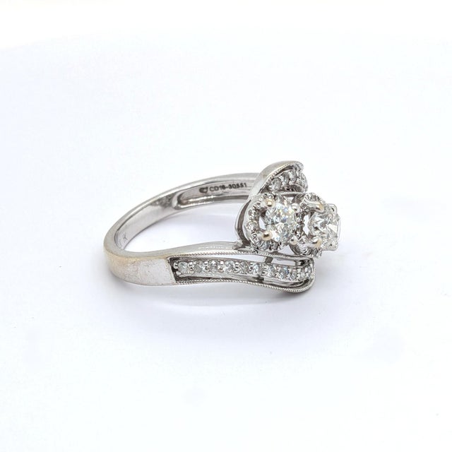 14k White Gold Diamond Three-Stone Engagement Ring - Size 7 For Sale - Image 10 of 11