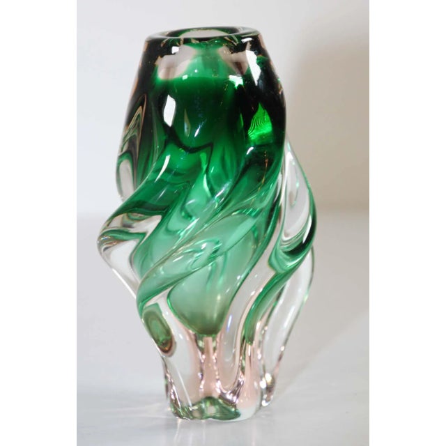 Glass Handblown Art Glass Vase in Green Twisted Organic Shape For Sale - Image 7 of 13