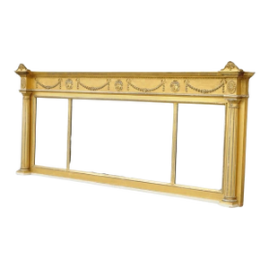 Antique Large 83" Victorian Gold Giltwood Figural Triple Overmantle Mirror
