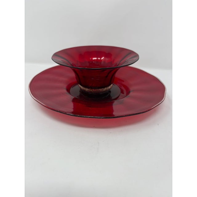 Glass Murano Glass Ruby Red Saucers and Desserts For Sale - Image 7 of 8