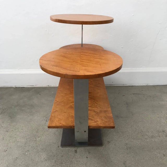 Donald Deskey Art Deco Chrome and Maple Burl Wood Side or End, Occasional Table For Sale In Miami - Image 6 of 10