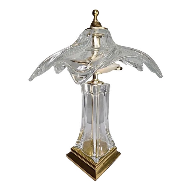 Vintage 1960s Crystal Cofrac Art Verrier Brass French Table Lamp For Sale
