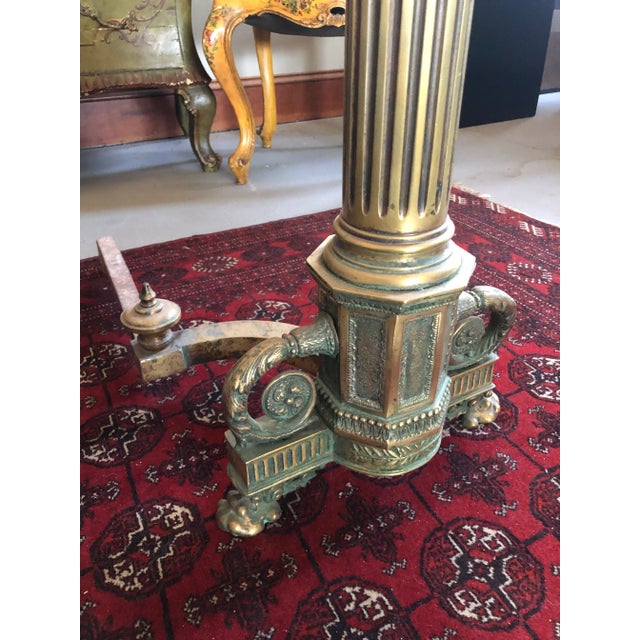 1900 Neoclassical Brass Pillar Fireplace Andirons - a Pair For Sale - Image 9 of 13