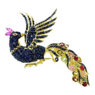 One of a kind Bochic “Orient” Peacock Ruby, Multi Sapphires & Tsavorite Brooch For Sale