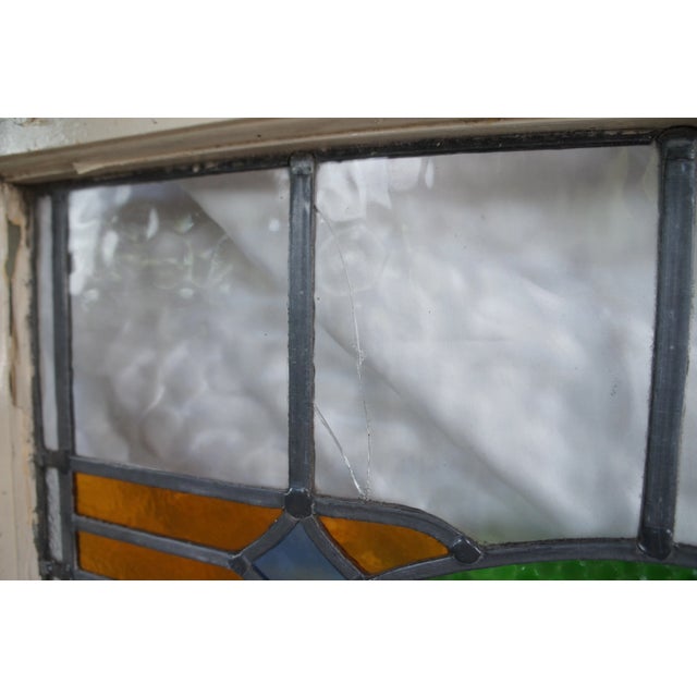 Metal Antique Early 20th Century Arts & Crafts Leaded Stained Glass Window Panel For Sale - Image 7 of 12