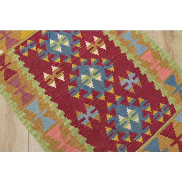 1990s Tribal Green Geometric Kilim For Sale - Image 4 of 12