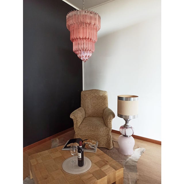 Murano Glass Chandelier with 112 Pink Quadriedri, 1990s For Sale - Image 15 of 18