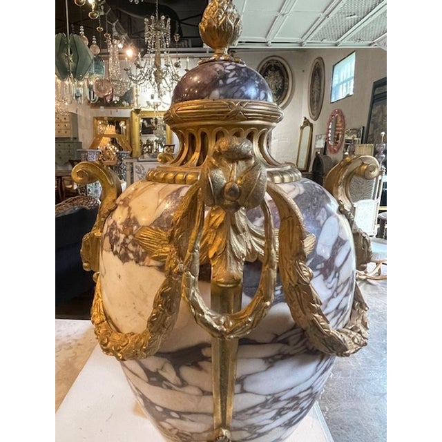 Traditional Pair of 19h C. French Marble and Bronze Cassolette For Sale - Image 3 of 7