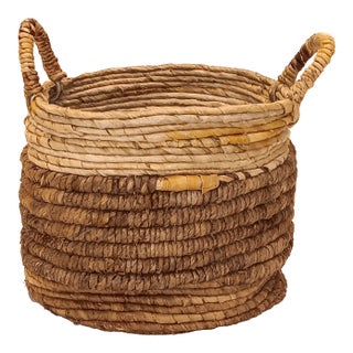 Large French Country Handwoven Rush Firewood Holder/Fireplace Basket For Sale