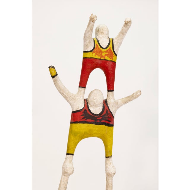 Yellow Vintage Mexican Folk Art - Lucha Libre Wrestlers Sculpture Hand-Painted Plaster For Sale - Image 8 of 8