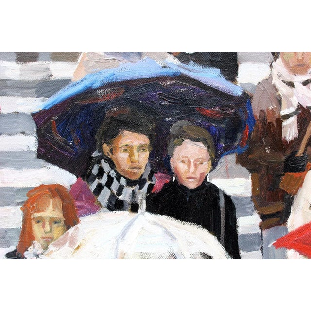 "Umbrellas" Rainy Day Walking Crowd Impressionist Oil Painting by Natalia Bessonova For Sale - Image 4 of 4