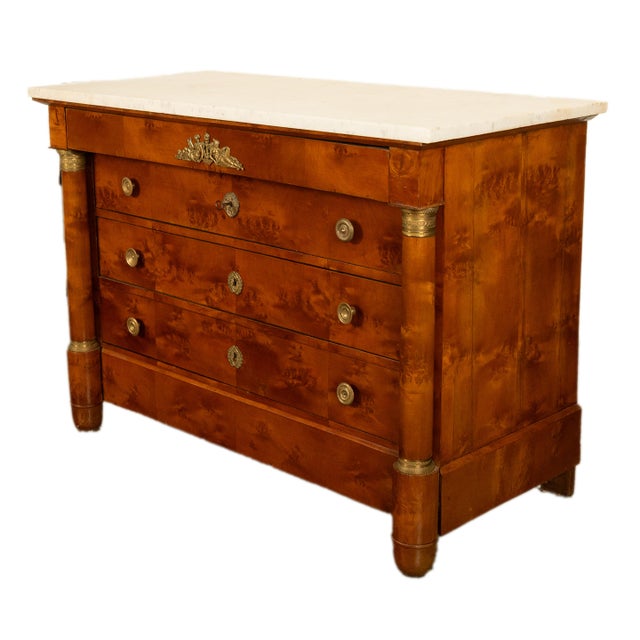 19th Century Antique 19th Century French Empire Burl Walnut Marble Ormolu Chest Drawers Commode 1810 For Sale - Image 5 of 14
