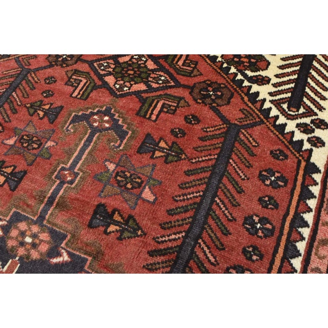 Textile Zanjan Rug 4'2'' X 6'7'' Red Wool Vintage Tribal Hand-Knotted Oriental Carpet For Sale - Image 7 of 13