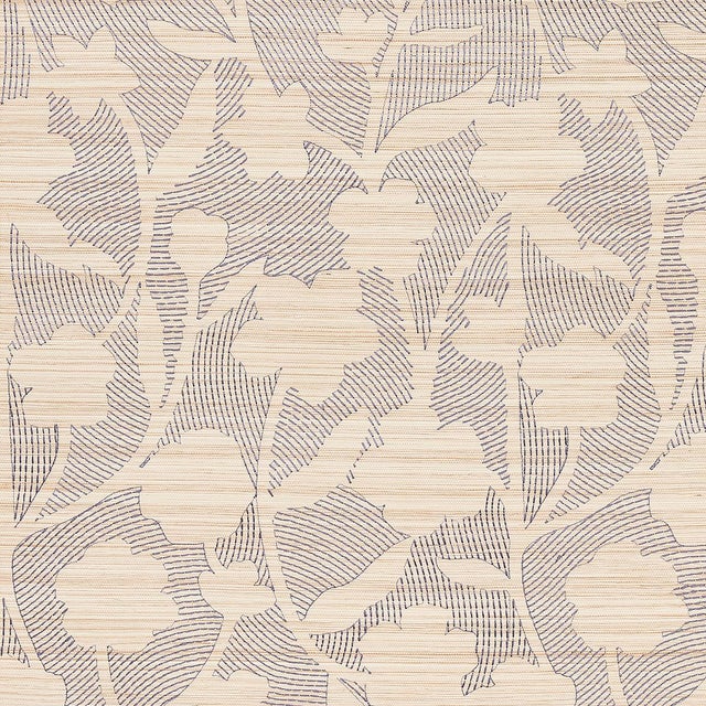 SAMPLE - Schumacher Kantha Embroidered Flower Sisal Wallpaper In Carbon For Sale